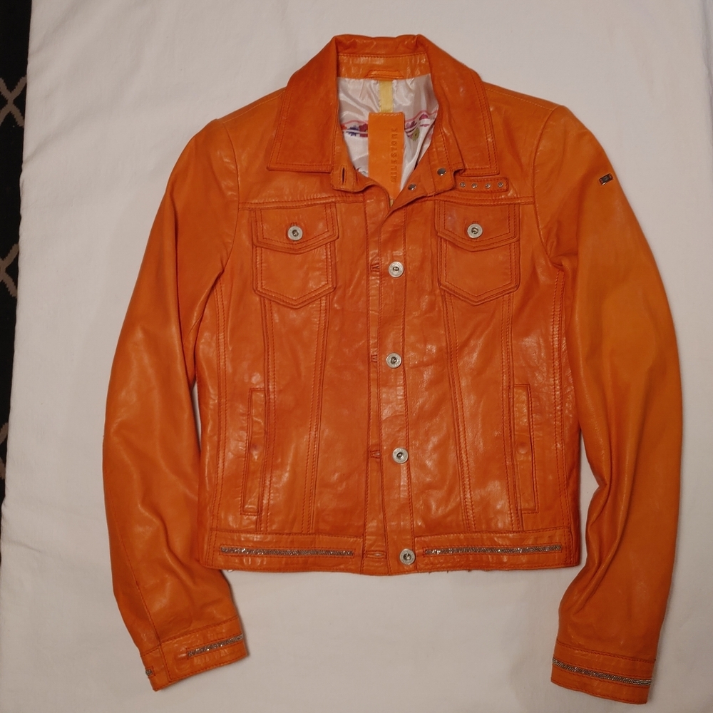 Milestone Women's Orange Leather Jacket
